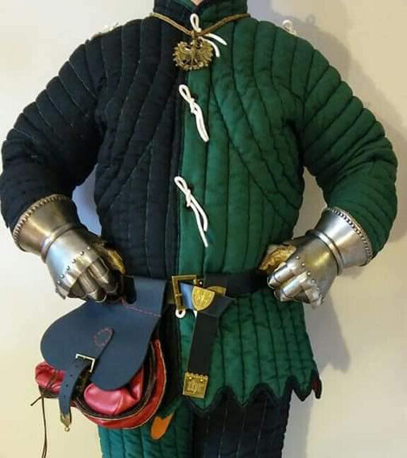 Medieval Gambeson Thick Padded Aketon Jacket Armor Costume Black & Green Color