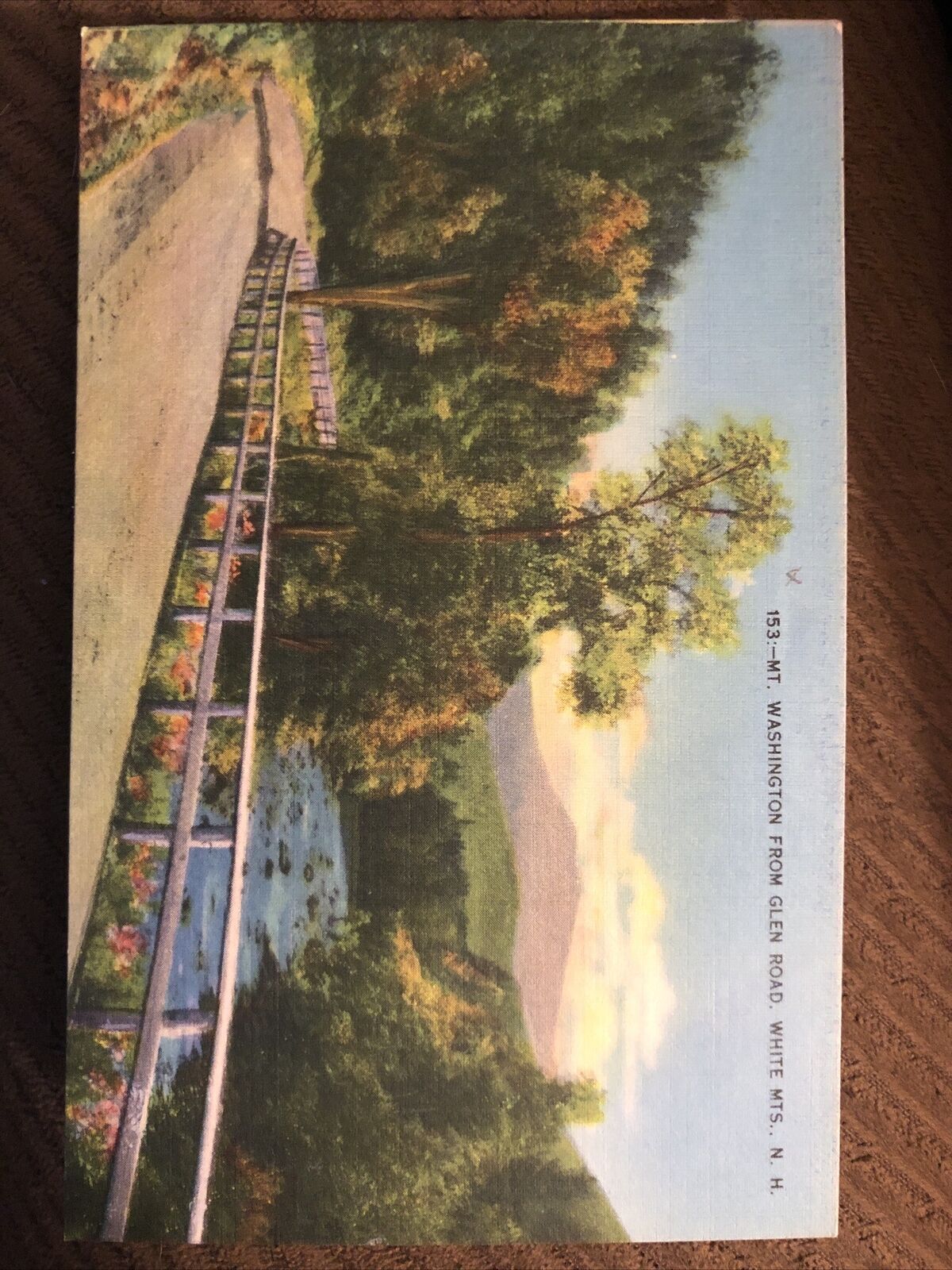 Vintage Linen Postcard Mt. Washington From Glen Road, White Mtns. NH c1930s