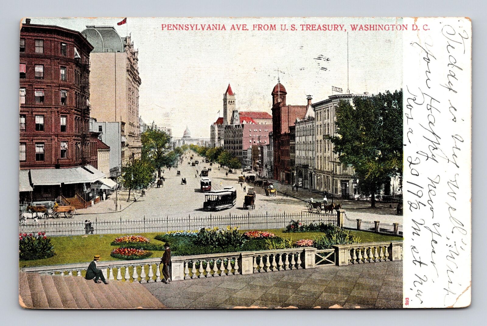 c1908 UDB Postcard Washington DC Pennsylvania Ave Trolley Horse Carriage