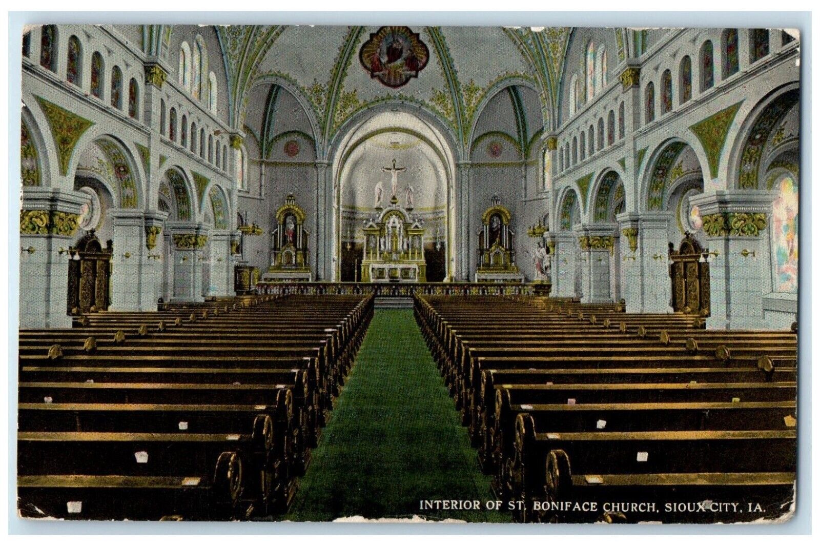 1913 Interior St. Boniface Church Altar Interior Chapel Sioux City Iowa Postcard
