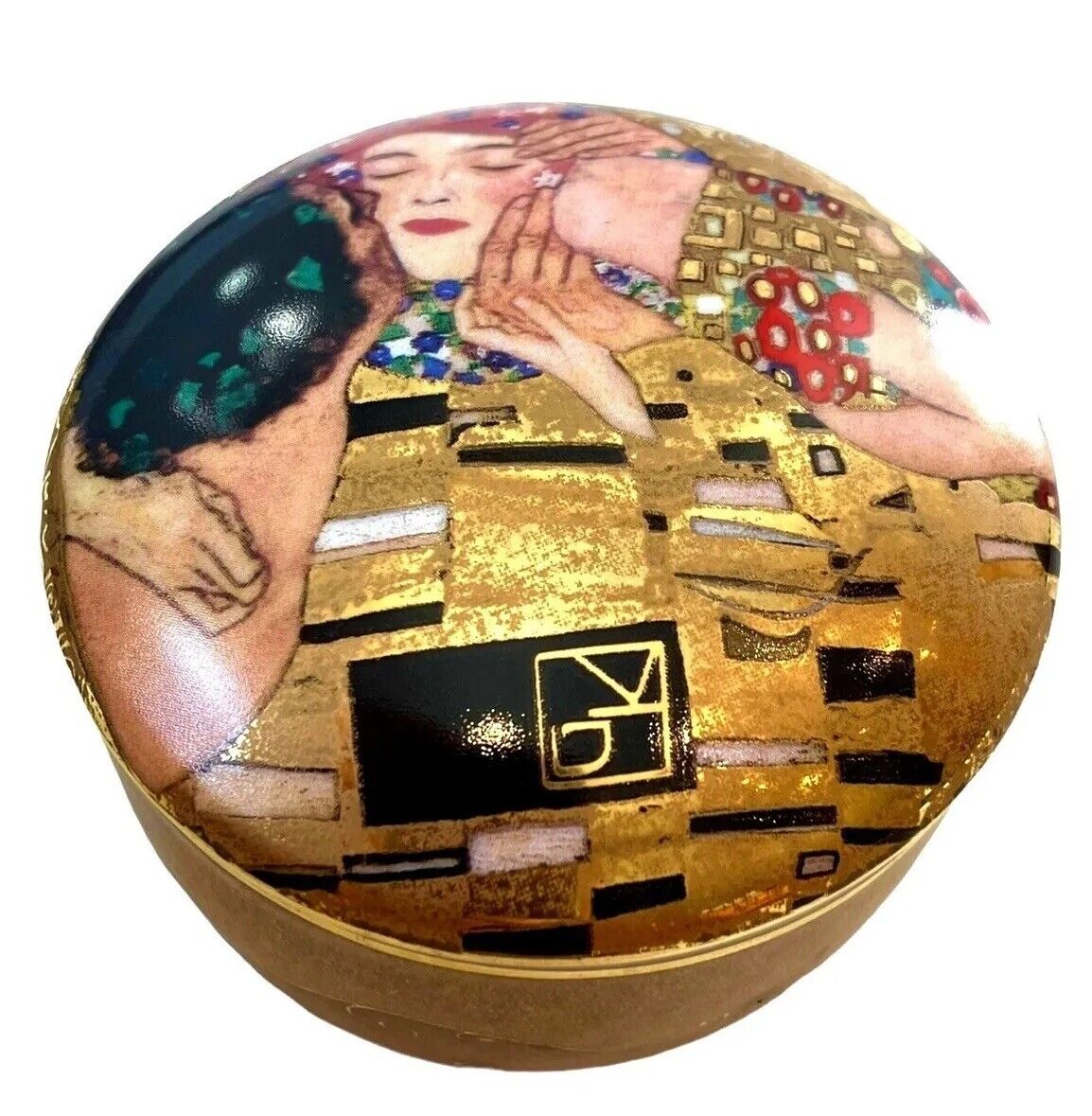 VTG Gustav Klimt Goebel THE KISS Porcelain Trinket Jewelry Keepsake Box- Germany