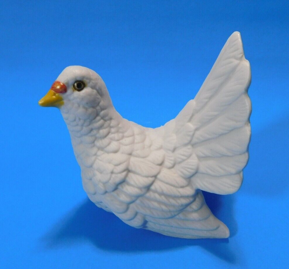 White Ceramic Dove Figurine Painted Matte Detailed Pottery Bird