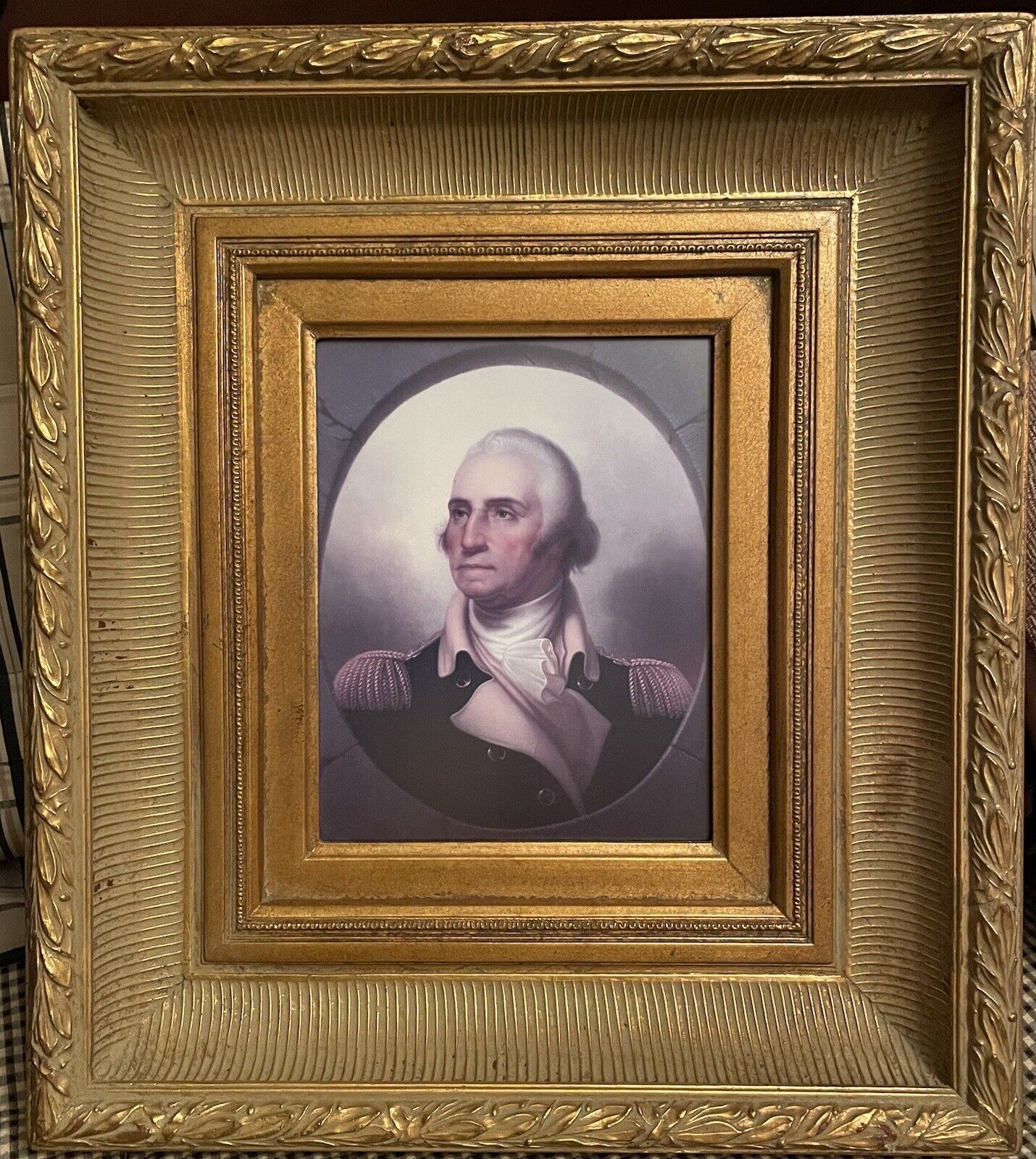 President George Washington Print In Ornate Gilt Gold Frame 17.5” x 18.5” x 3”