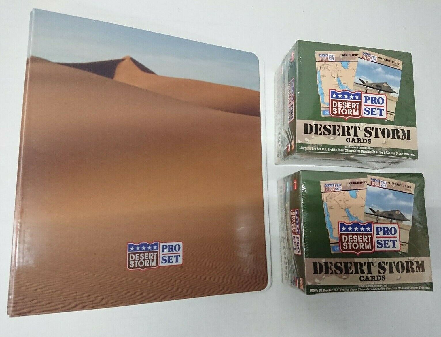 Pro Set Desert Storm Trading Card Binder + 2 Boxes of 36ct Cards Set Military