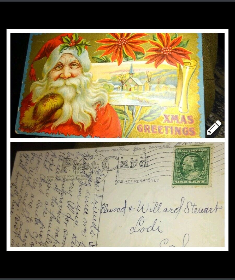 Christmas ~ OLD WORLD SANTA CLAUS RED ROBE VICTORIAN TOYS ~ Postcard 1911