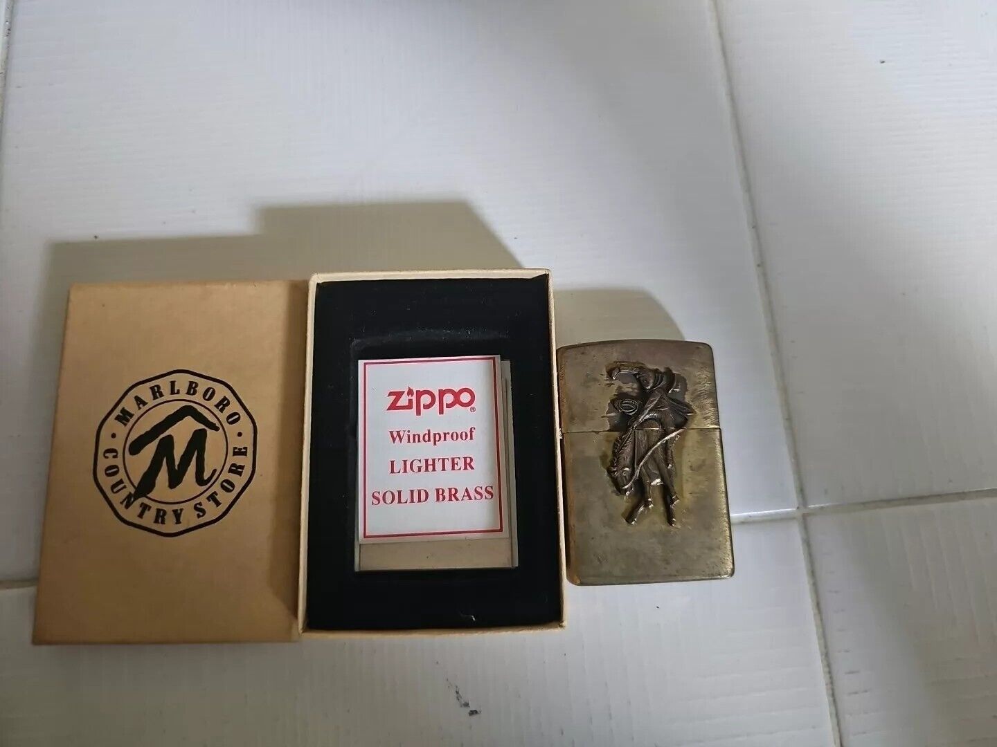 Marlboro Country Store Solid Brass Zippo Lighter Original Box And Papers New