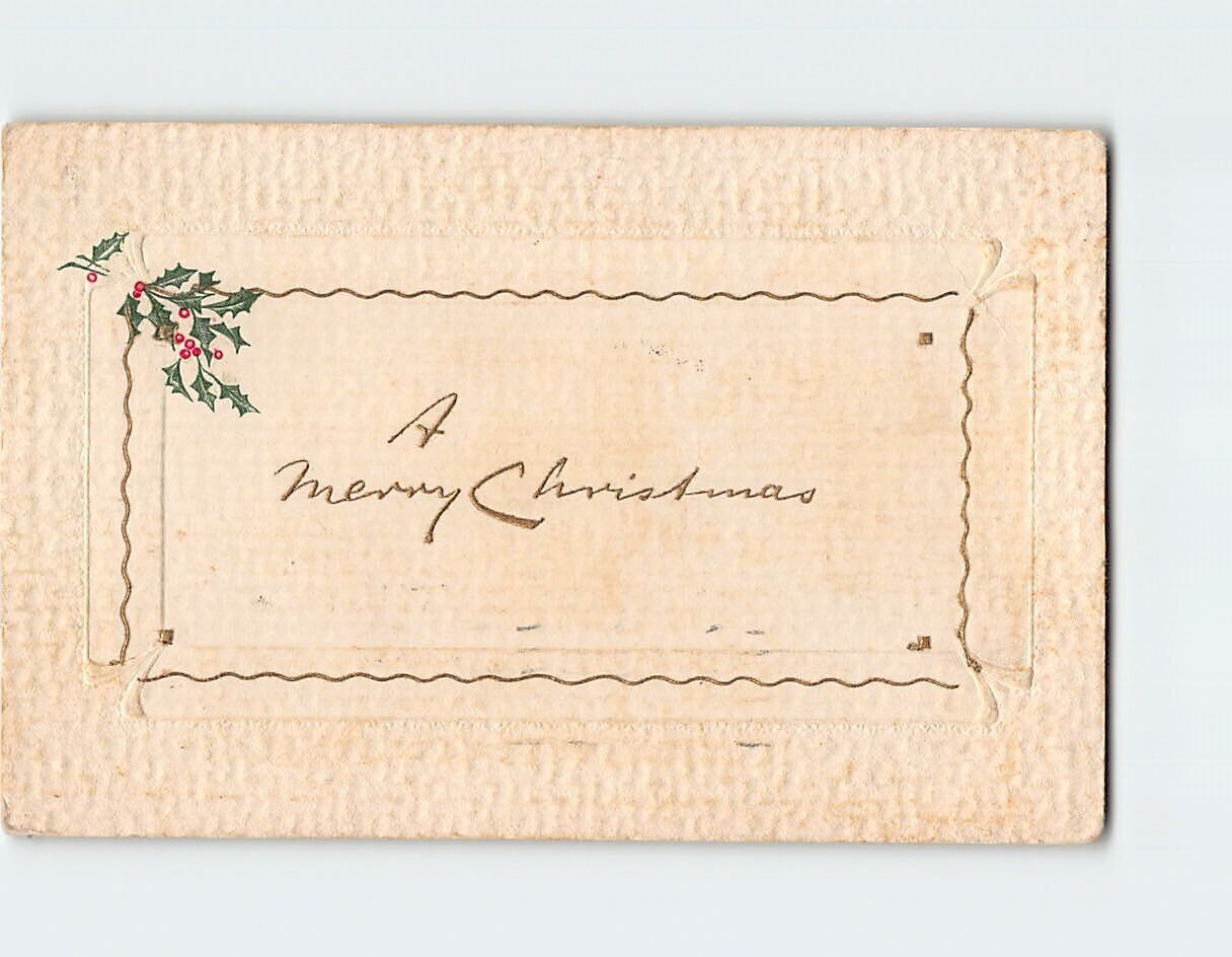Postcard A Merry Christmas with Hollies Embossed Art Print