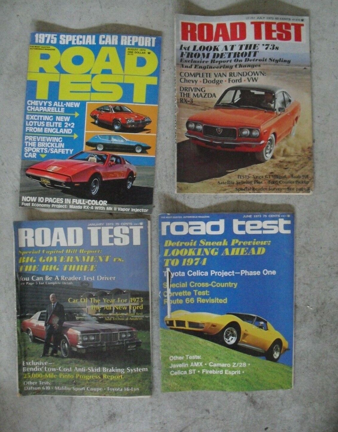 Lot of 4 Different Vintage 1972-74 Road Test Car Magazines