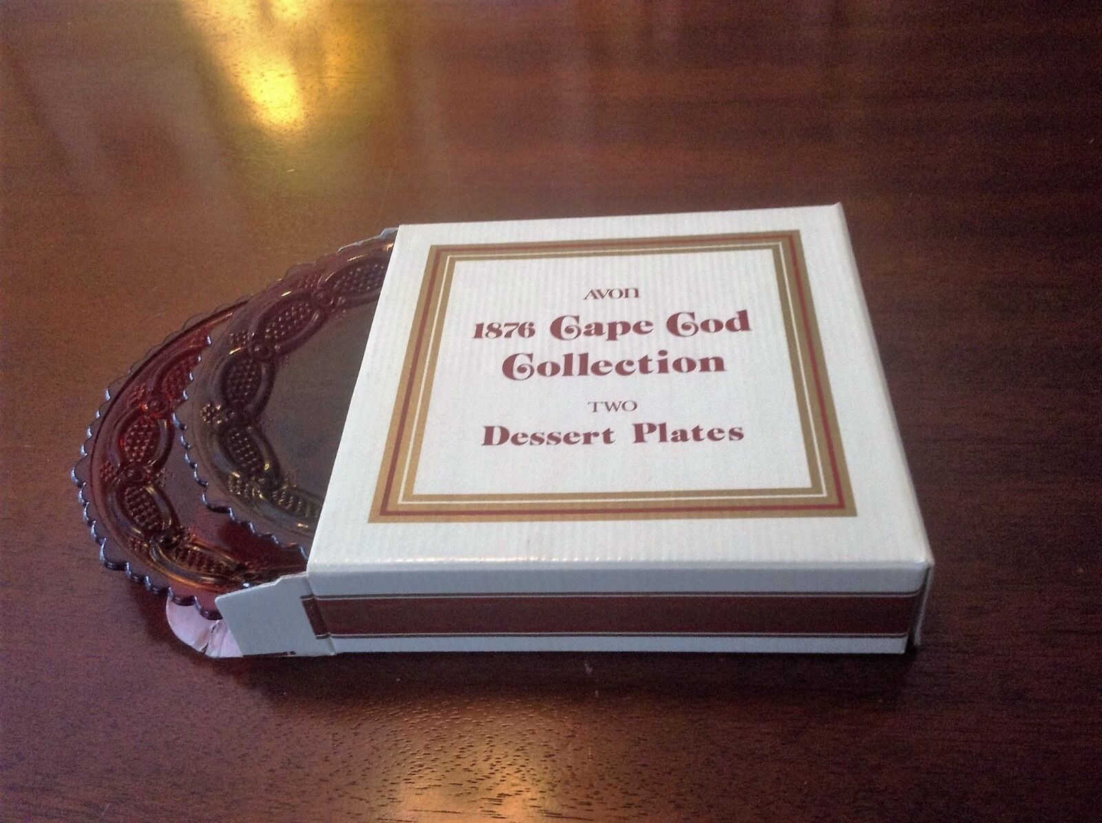 Avon Cape Cod Collectible Red Glass Dessert Plates In Original Box, Set of 2