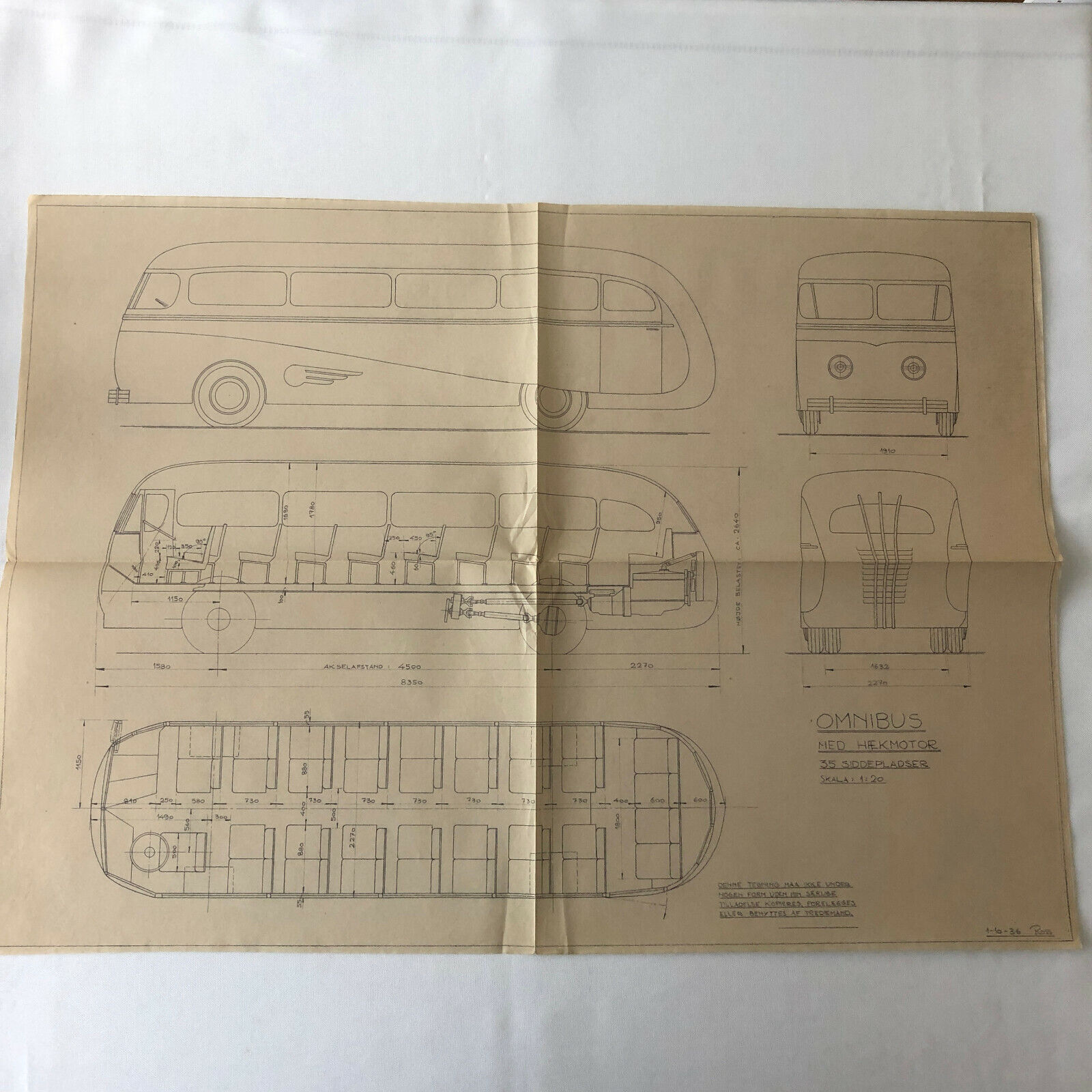 1936 Coachbuilder Bus Design Blueprint Rendering Blue Print Coach Bus Truck