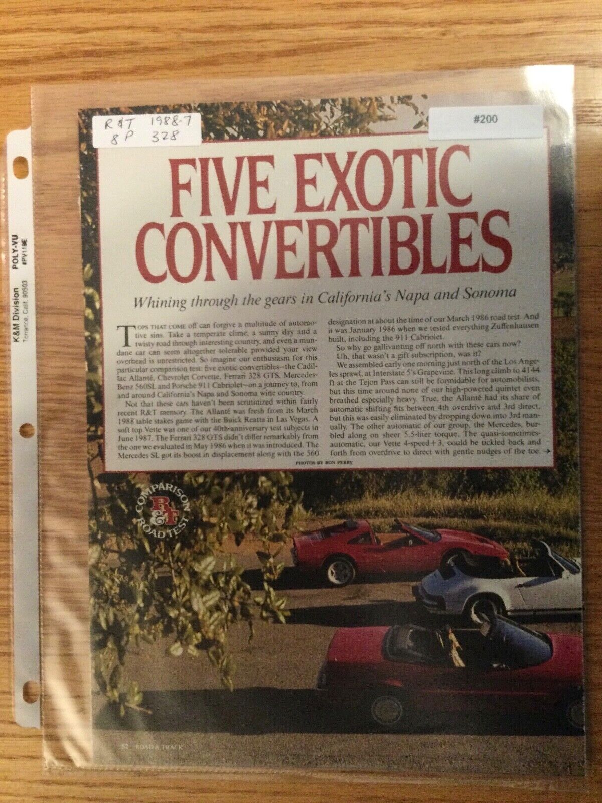 Ferrari#200 Article Ferrari 328 GTS Five Exotic Convertibles July 1988 8 page