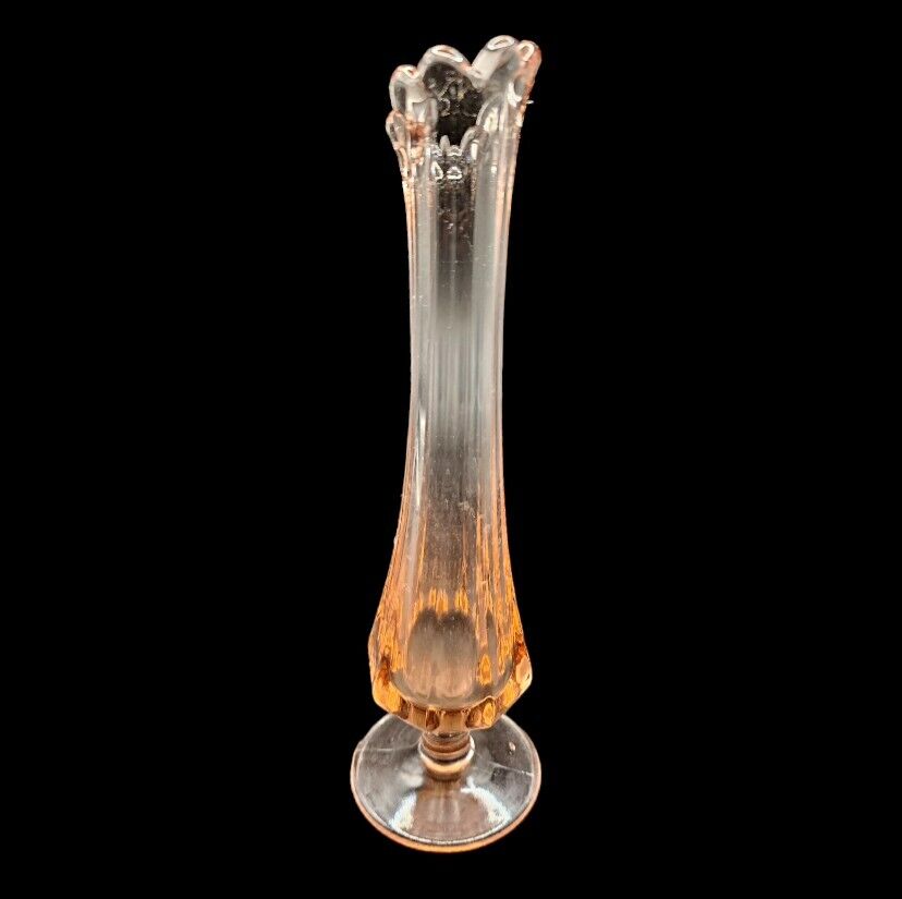 Vintage Pink Depression Swung Glass Pedestal Bud Vase Scalloped Top Rim 7.75\