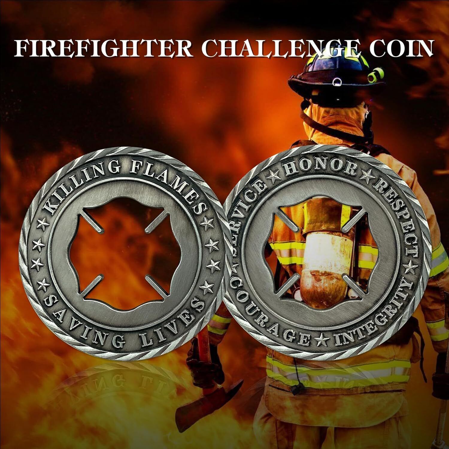 Firefighter Challenge Coin Hollow Out Firefighter Symbol Commemorative Coin Gift