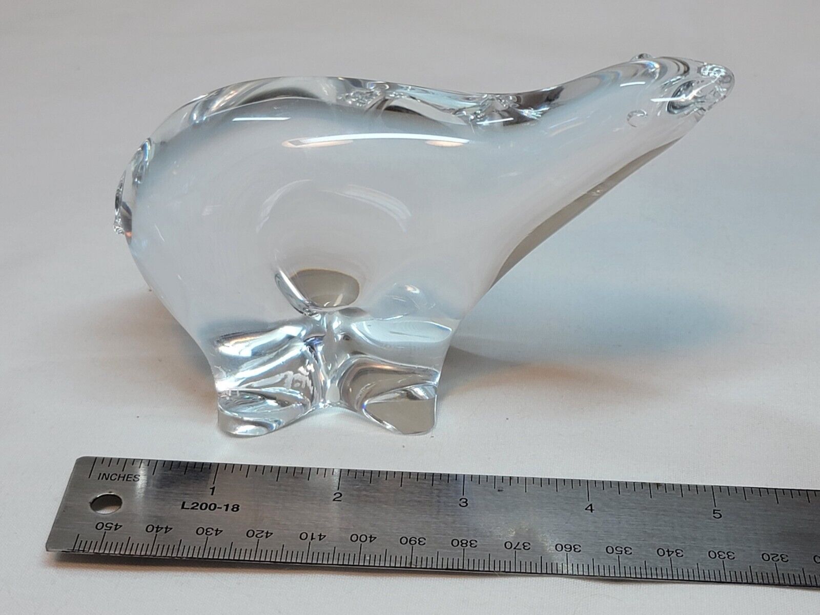 Crystal Polar Bear Signed Figurine Paperweight 5 in Long 3 in High