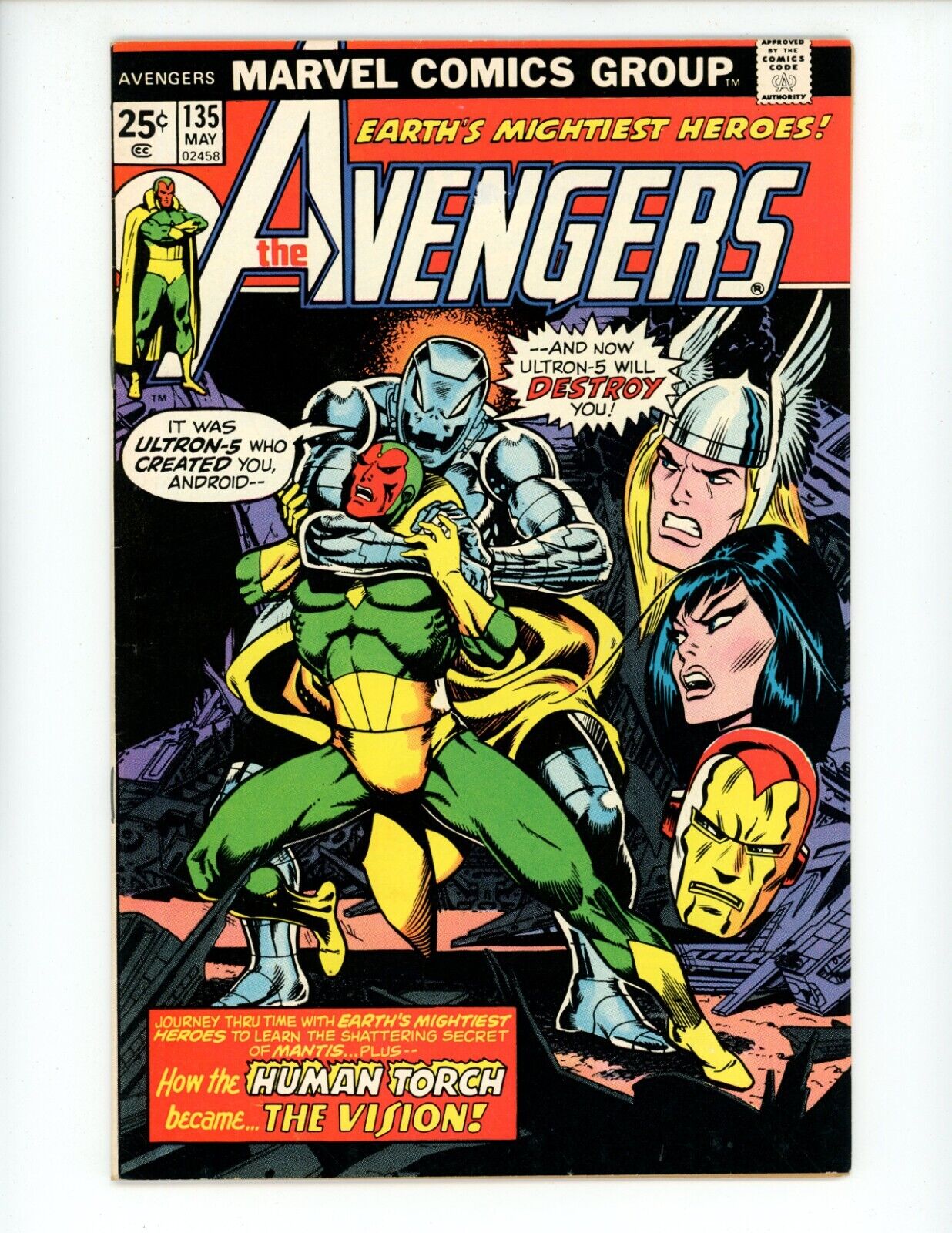 Avengers #135 Comic Book 1975 VF- Origin of Vision Marvel Ultron-5