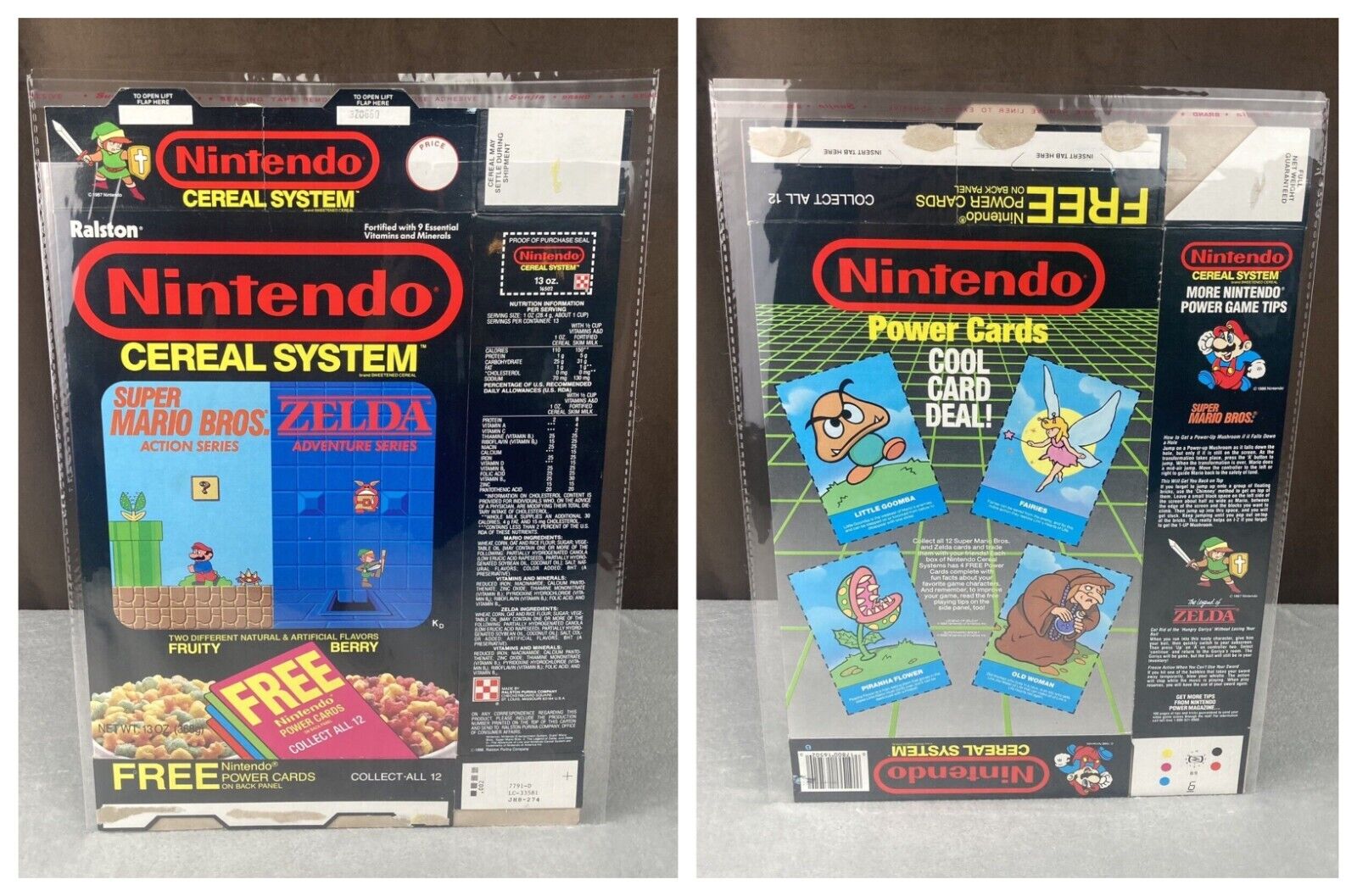 Vtg 1988 Ralston Nintendo Cereal System Box Zelda Mario Power Cards Back RARE