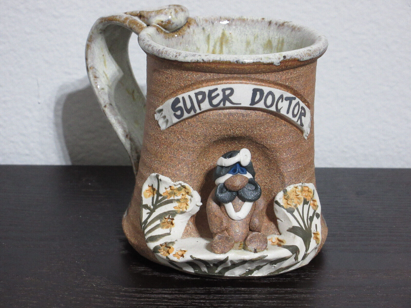 Vtg Super Doctor 3D Handcrafted Pottery Funny  Coffee Mug Hippie Dr Ugly Face 