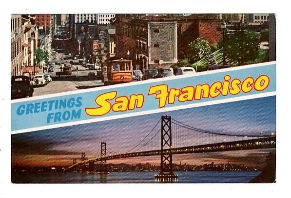 Postcard Greetings from San Francisco California Cable Car Bay Bridge