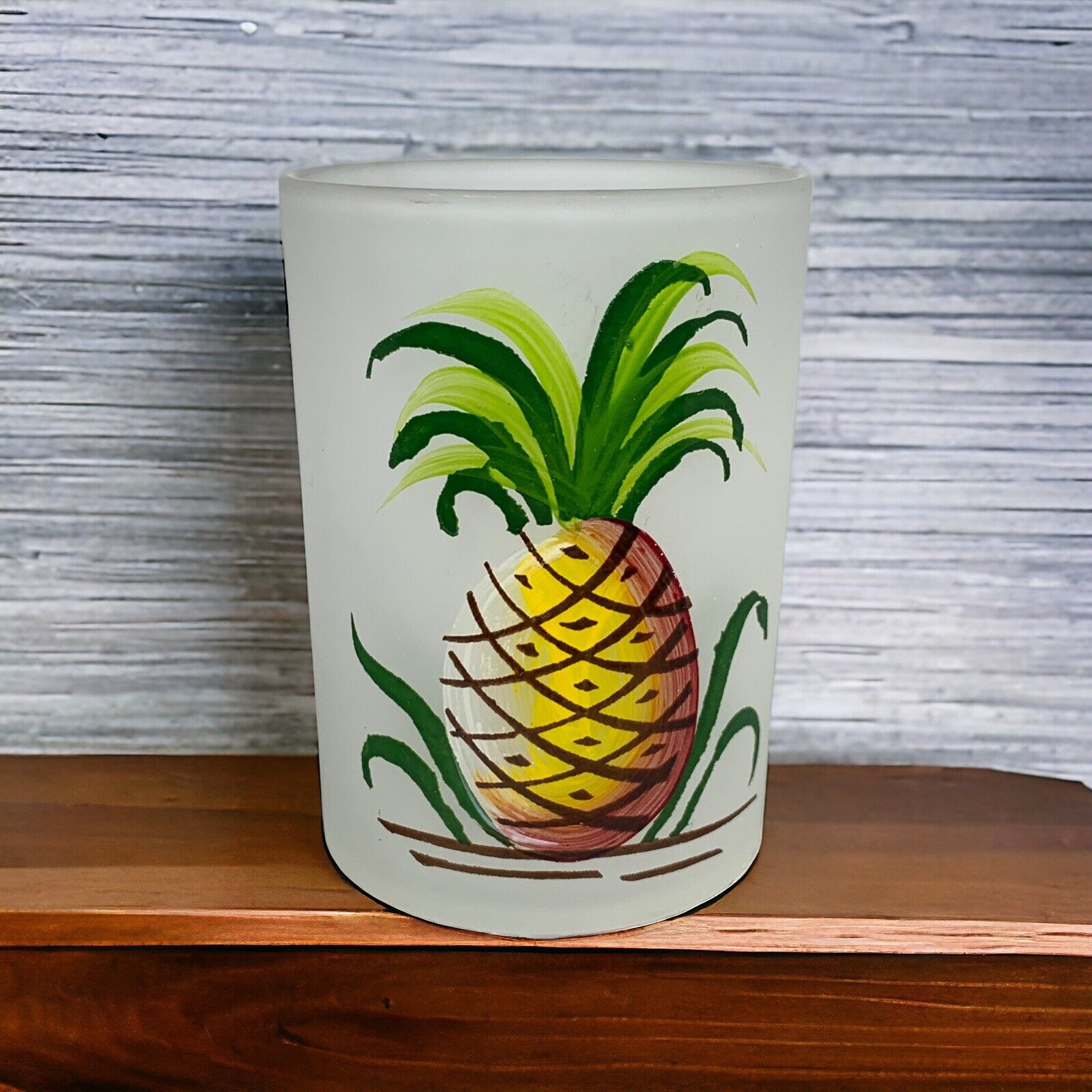 Pineapple Hazel Atlas Gay Fad Hand Painted Frosted Juice Glass Tumbler 3\