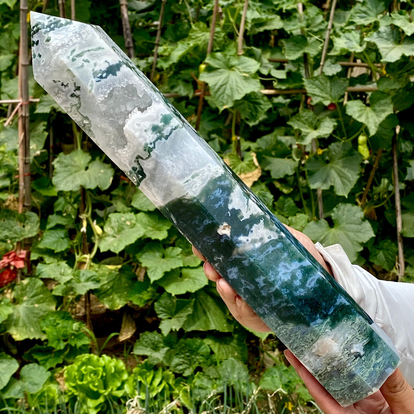 4.05LB Large Natural water grass agate water Obelisk crystal energy column