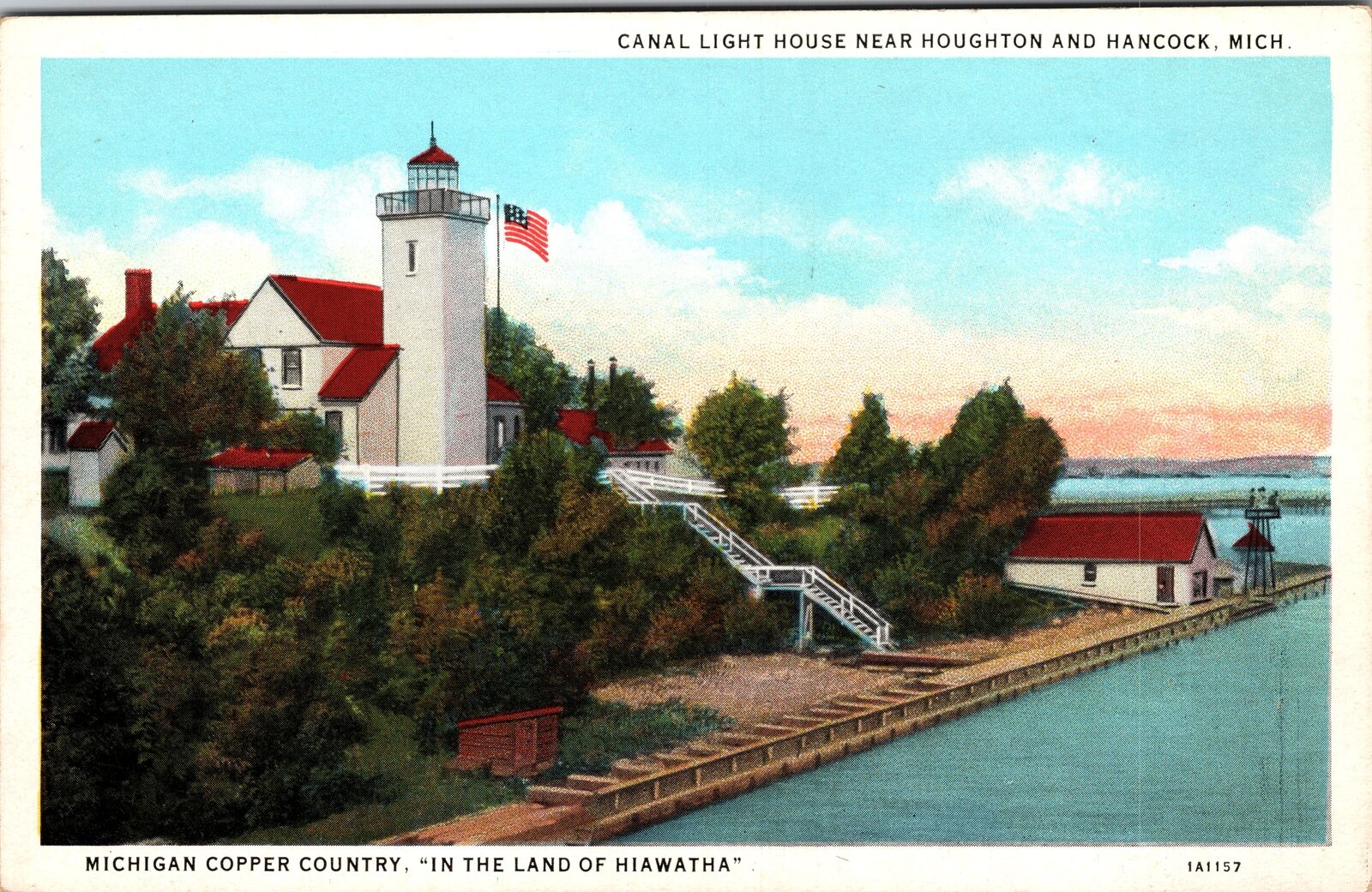Hancock MI-Michigan, Canal Lighthouse, Copper Country, Vintage Souvenir Postcard