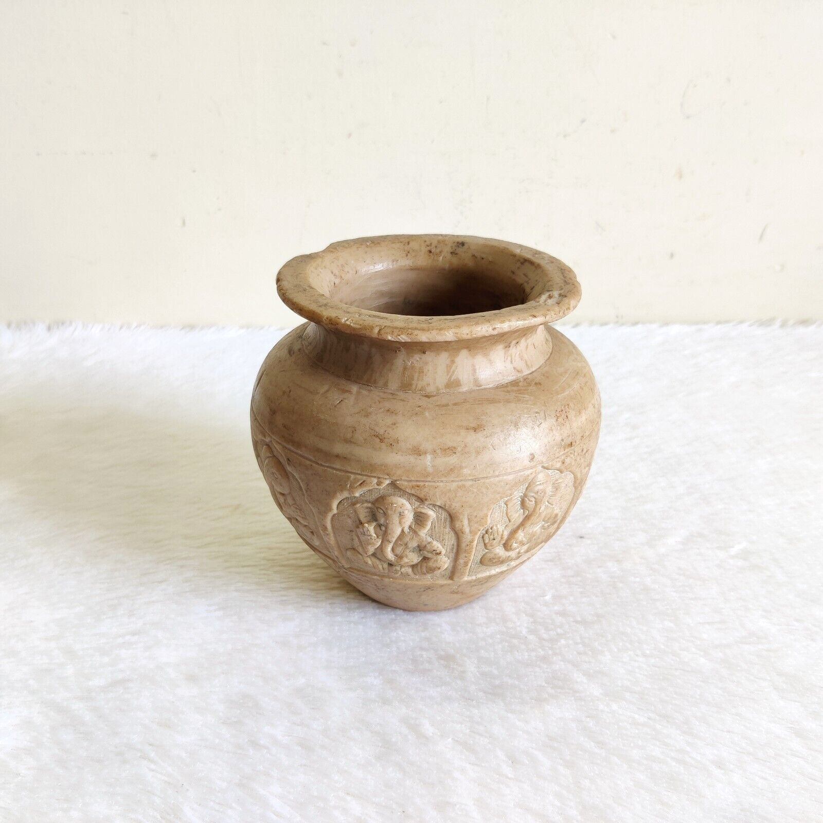 1930 Vintage Soft Stone Ashta Ganesha Holy Pot Decorative Old Collectible STO163