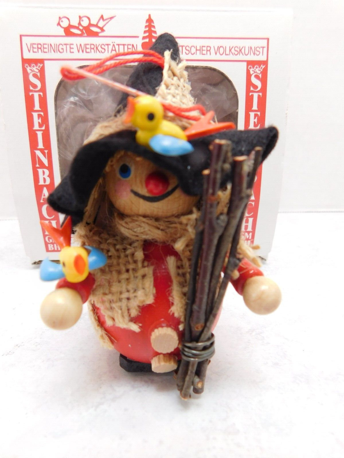 Steinbach Wood Hand Made in Germany Scarecrow with Bird Tagged Ornament in Box