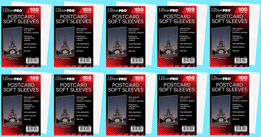 1000 ULTRA PRO POSTCARD SOFT SLEEVES 10 Packs Acid Free Clear Storage Archival