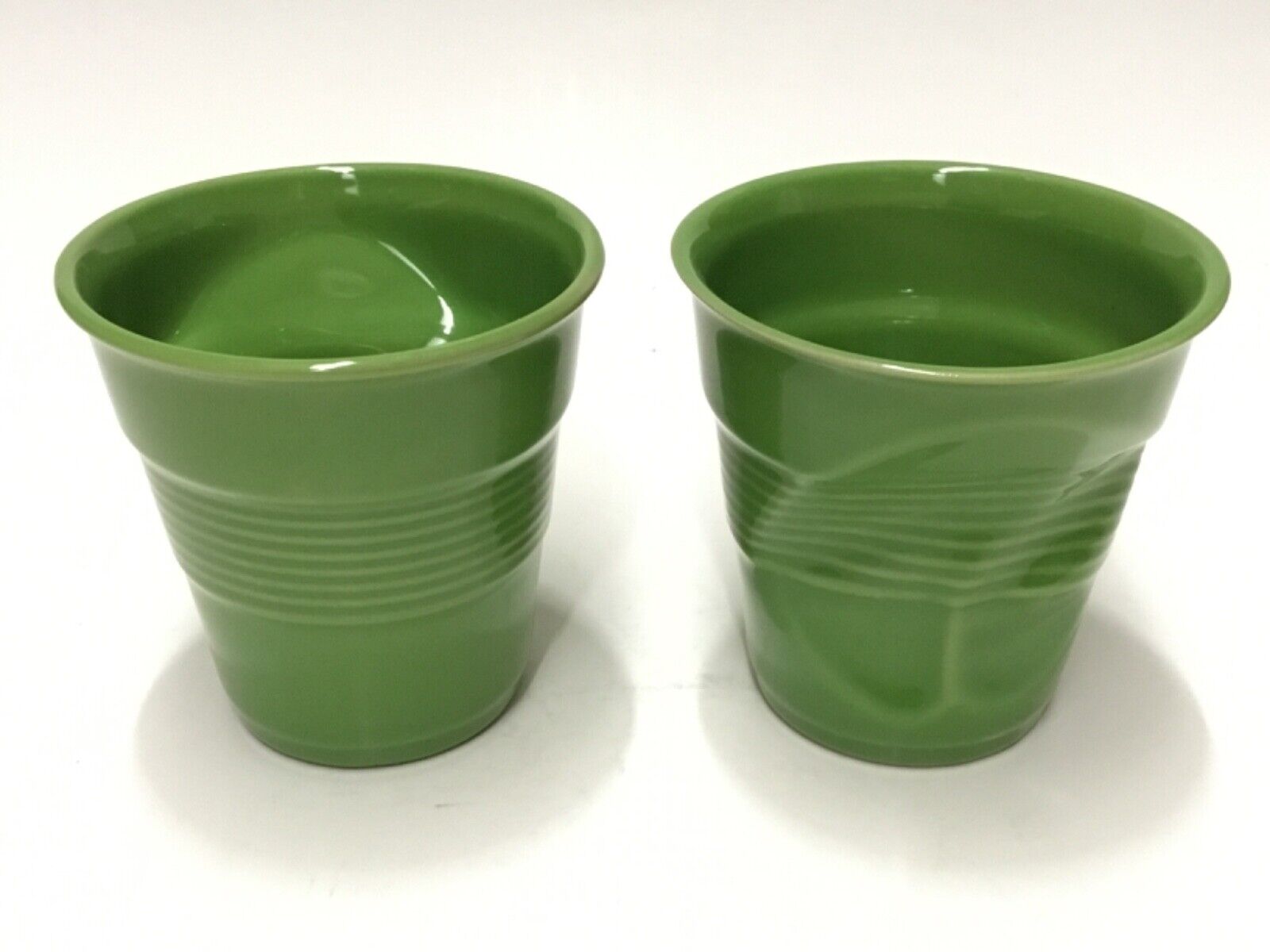 2-PK Revol FROISSES 645617 Green 6-1/4 oz Crumpled Cup Handmade Porcelain France