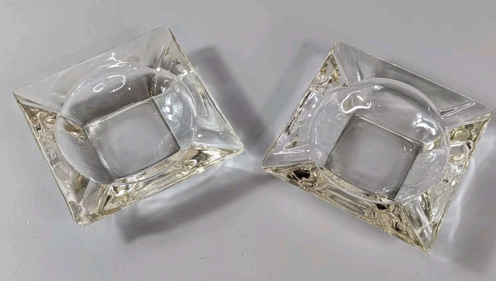 Pair Matching Vintage Clear Glass Ashtray MCM 1960\'s 5.75\