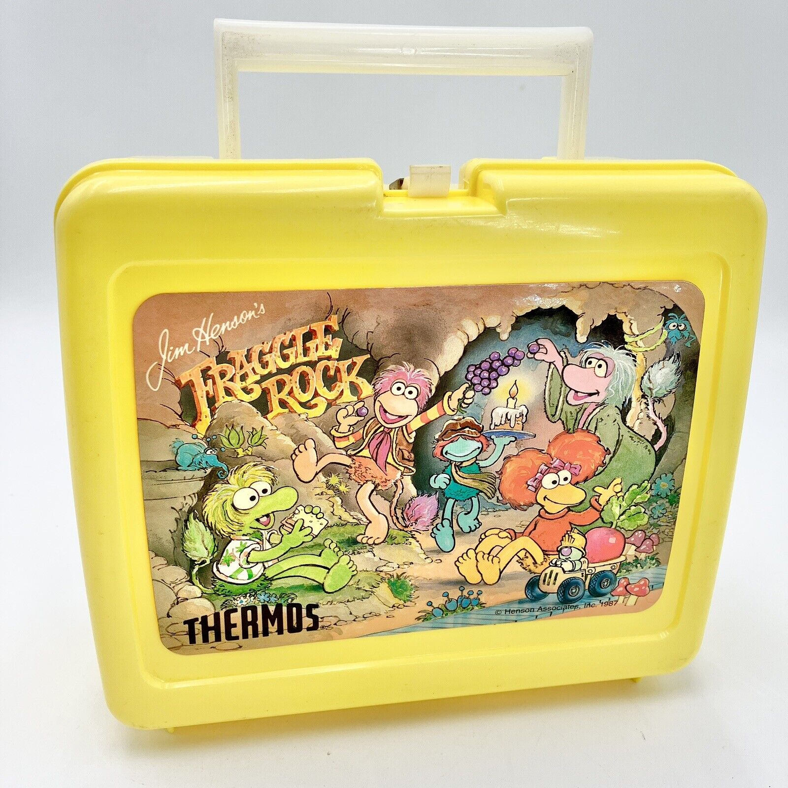 Vtg Jim Henson's Fraggle Rock Retro 80s Kids’s Yellow Lunch Box Pail 1987 HTF