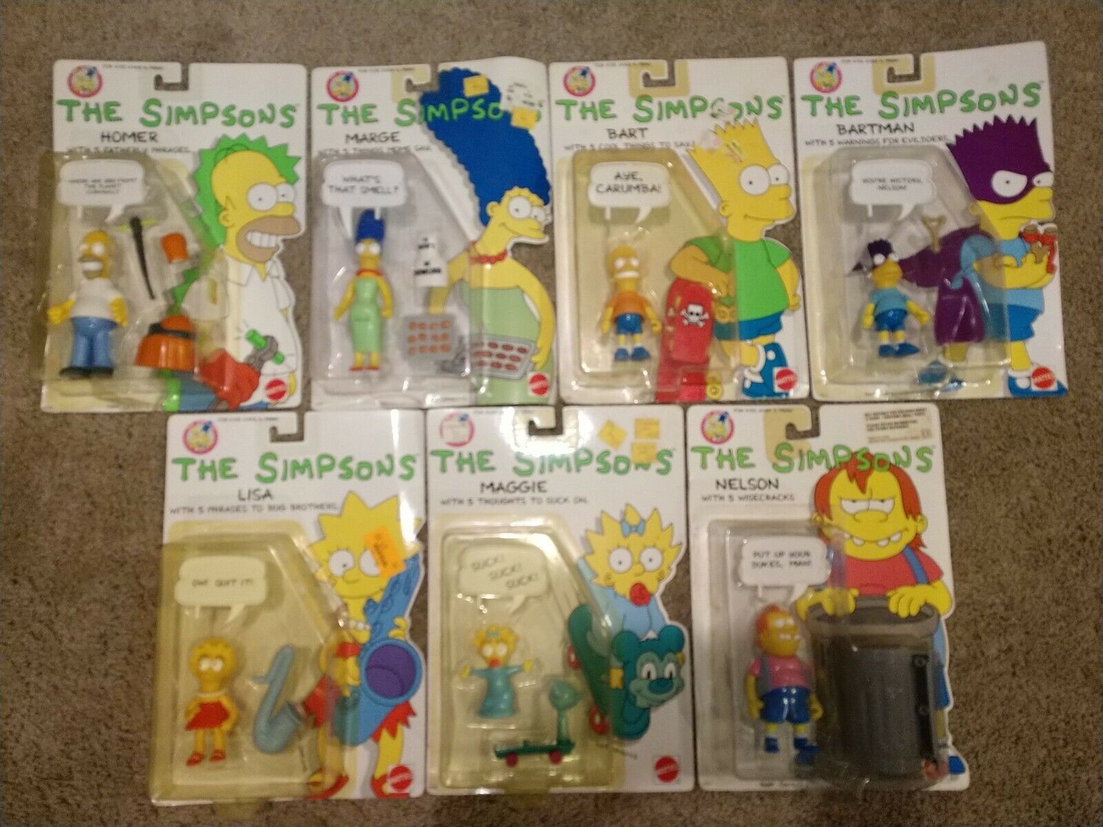 NEW The Simpson\'s 1990 Mattel 7 Action Figure Lot: Homer, Marge, Bart, Nelson +3