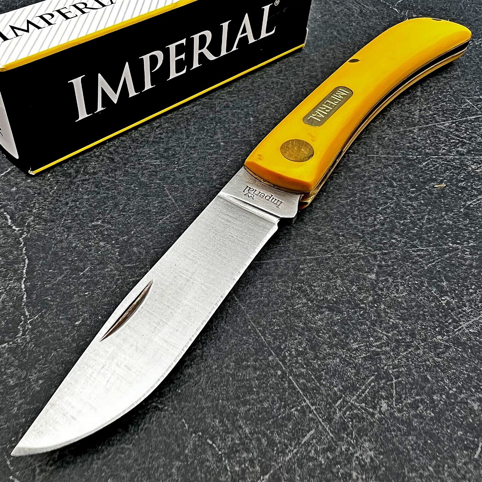 Schrade Imperial Yellow Sodbuster Skinner Blade EDC Folding Pocket Knife NEW