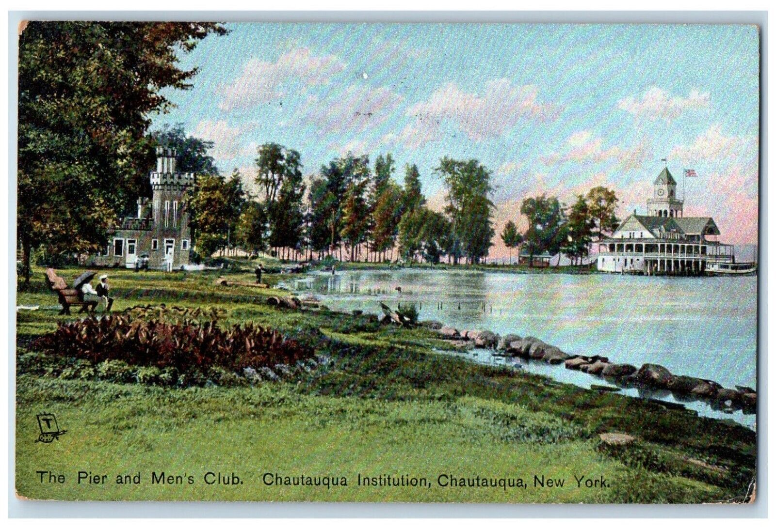 Chautauqua New York Postcard Pier Men Club Chautauqua Institution 1908 Vintage