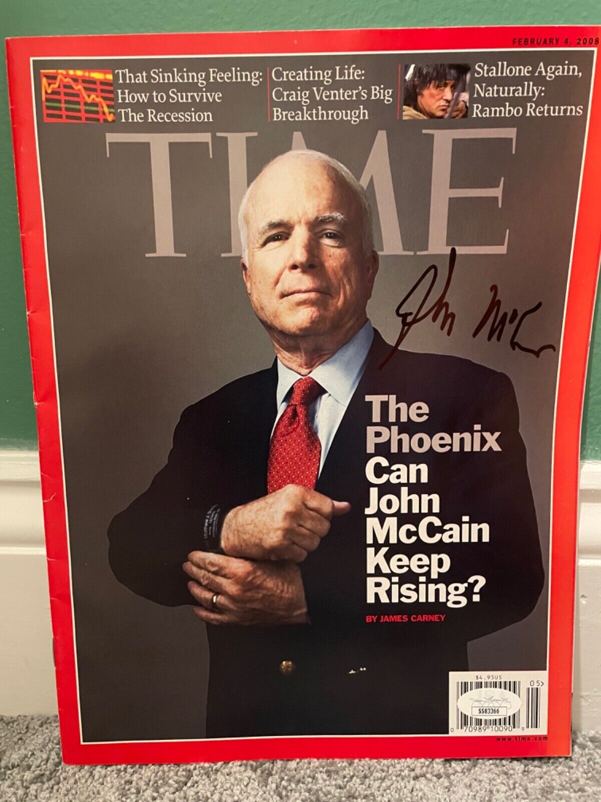 John McCain signed JSA COA Full Time Magazine senator president psa bas