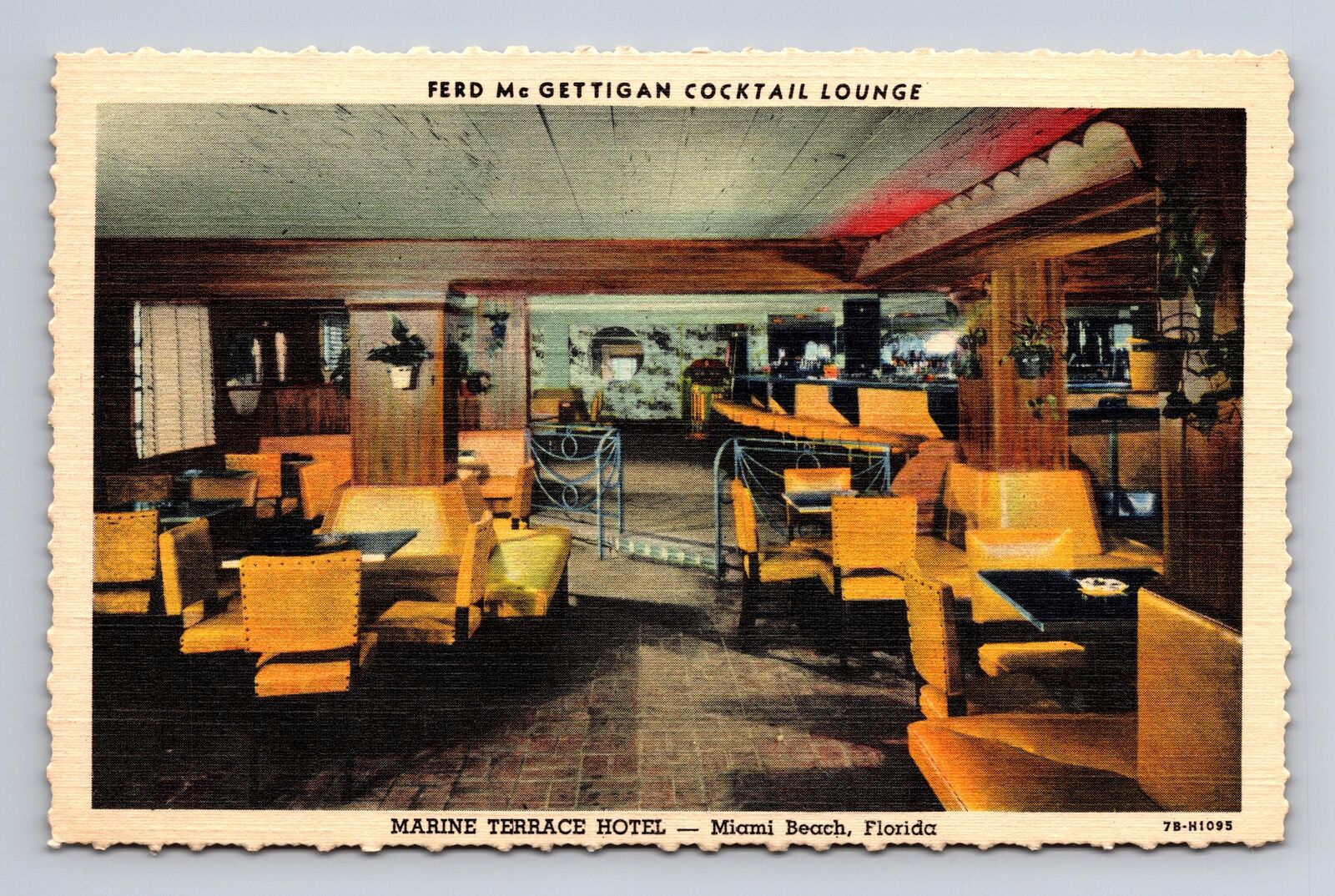 1947 Postcard Miami Beach Ferd McGettigan Cocktail Lounge Marine Terrace Hotel