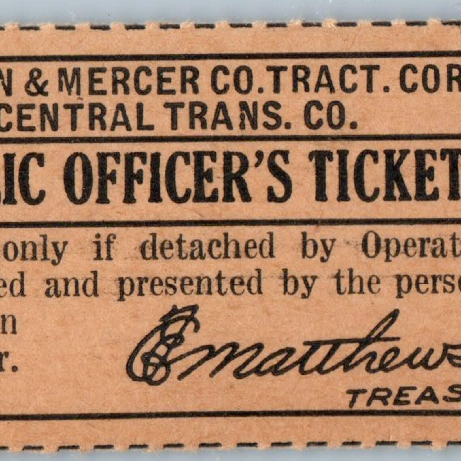 c1920s Trenton & Mercer Co Traction Streetcar Public Officers Ticket Trolley C41