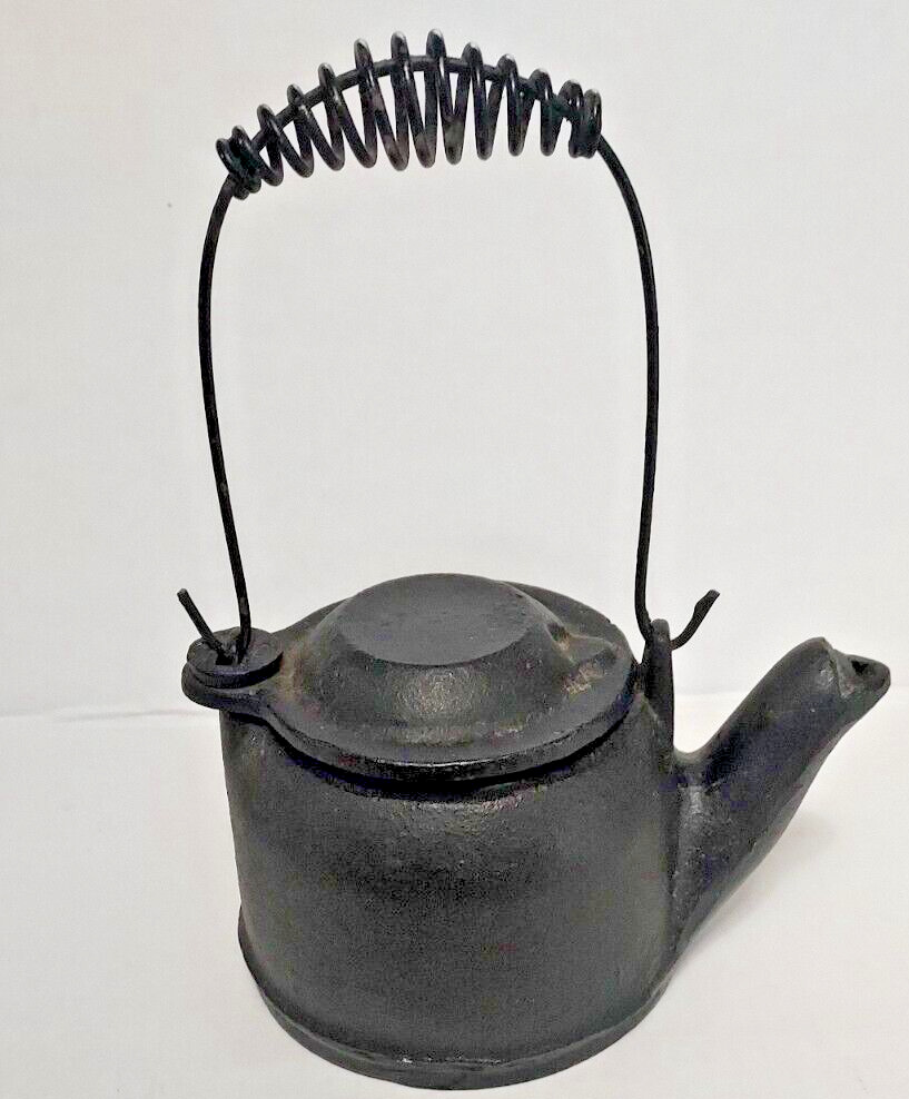 Miniature GRISWOLD Black Cast Iron Tea Kettle Handled Tea Pot Swivel Cover