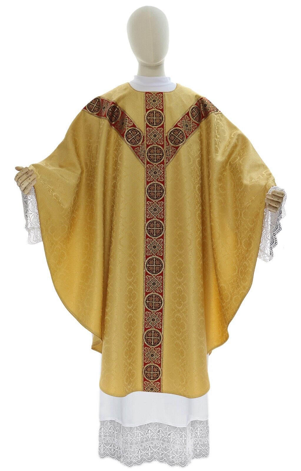 Gold/red Semi Gothic Chasuble with stole Vestment Casulla Dorada GY202GC25