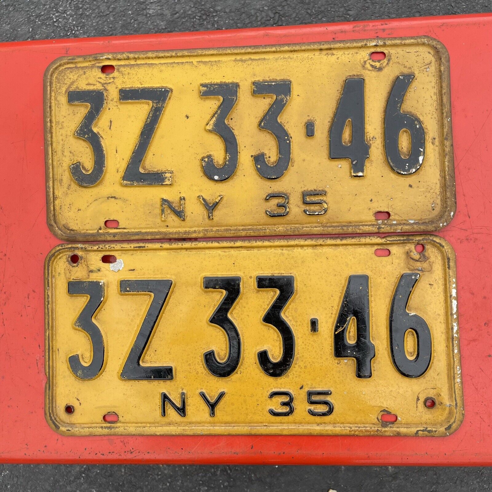 1935 NEW YORK  LICENSE PLATE  PAIR Or SET OF 2 See My Other Plates