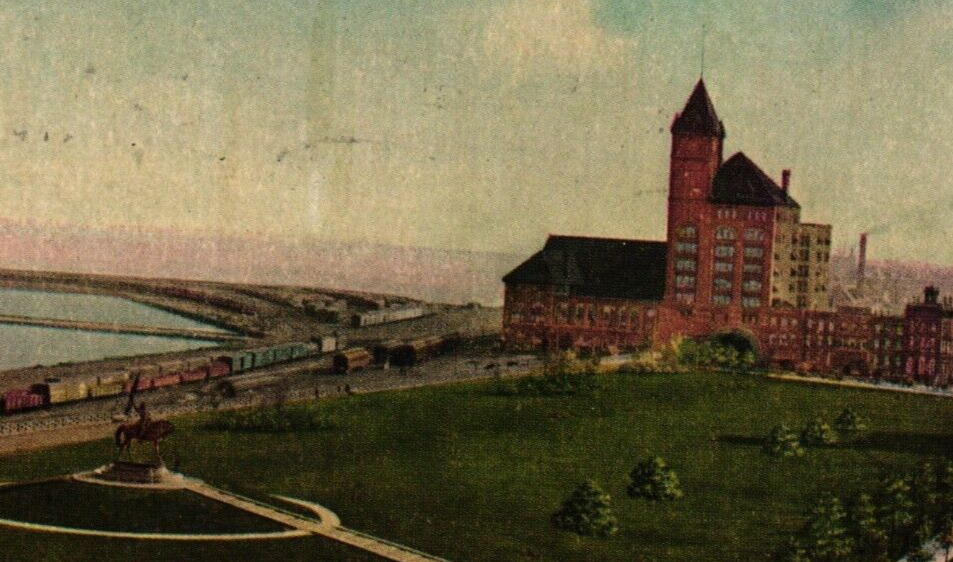 1911 Lake Front Showing Logan Monument And Illinois Central Depot Postcard