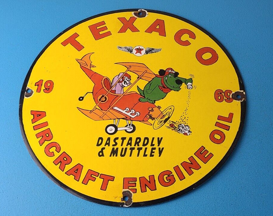 Vintage Texaco Gasoline Sign - Gas Pump Plate Porcelain Muttley Cartoon Sign