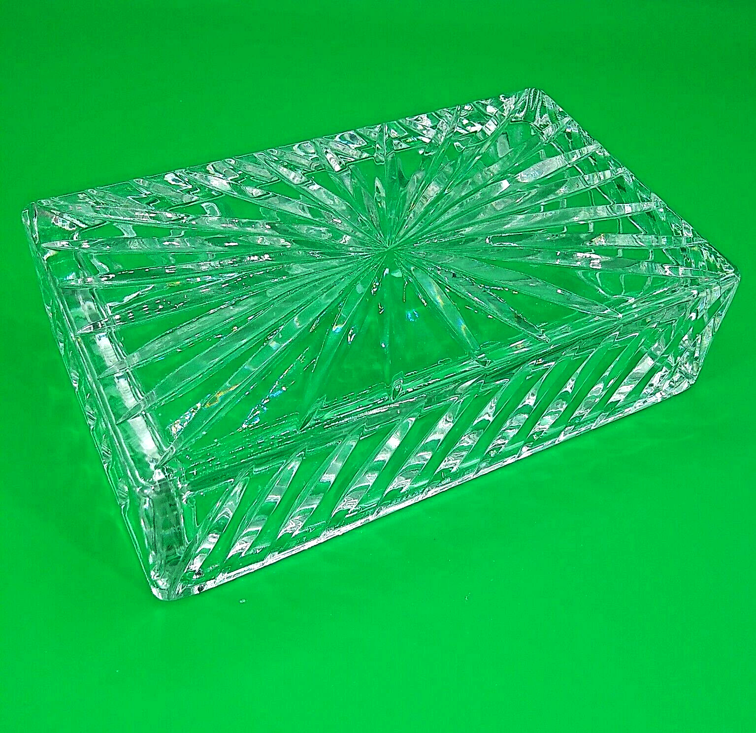 Vintage Waterford Lead clear Crystal Etched Jewelry Box & Lid No Chips no Cracks