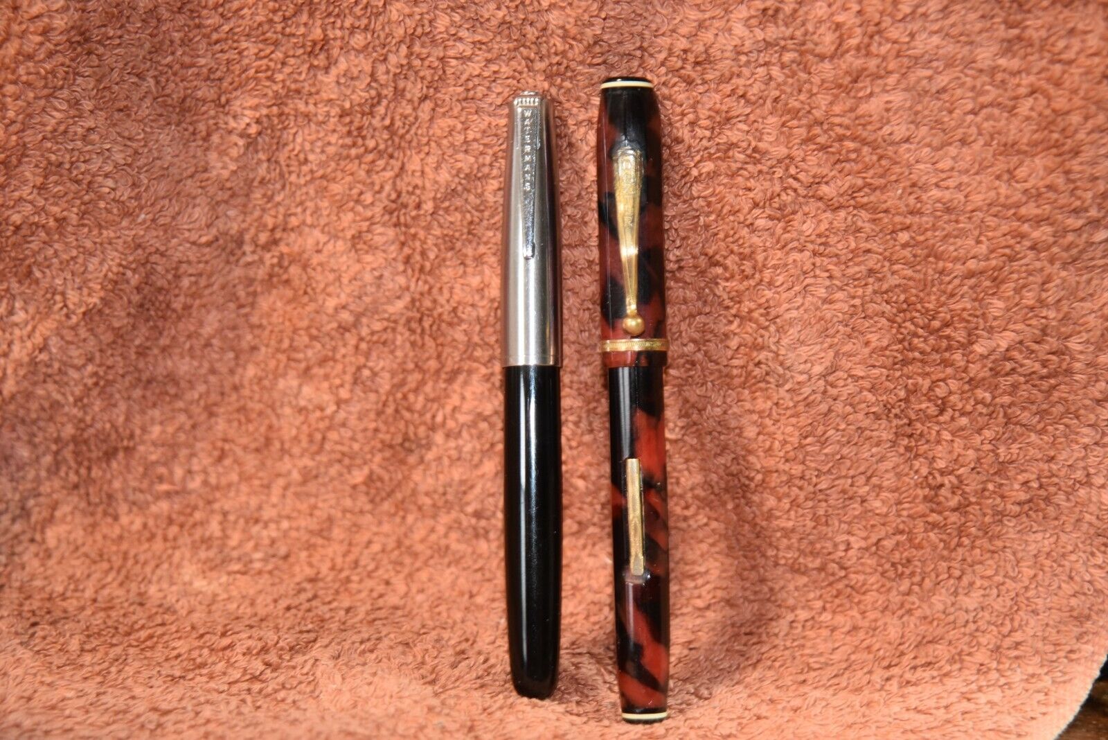 2 VINTAGE FOUNTAIN PENS RARE WATERMANS CAPILLARY ACTION + DEXTER LEVER FILL A1
