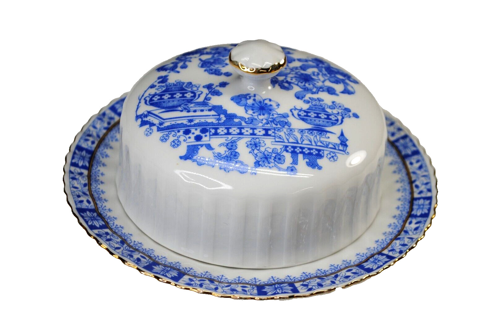 RARE- VINTAGE CHINA BLAU BY SELTMANN ROUND COVERED BUTTER DISH BAVARIA