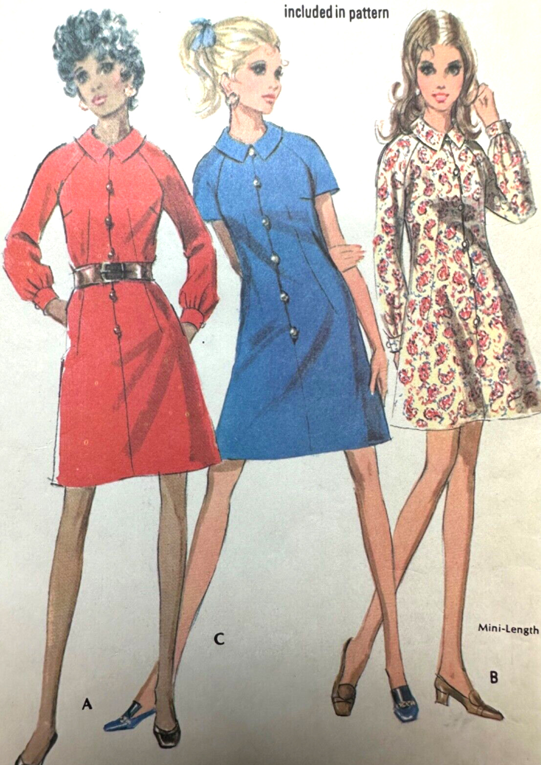 Vintage 1960s A-LINE Dress Pattern Short Collar 3 Styles McCalls 2015 Sz14 B36