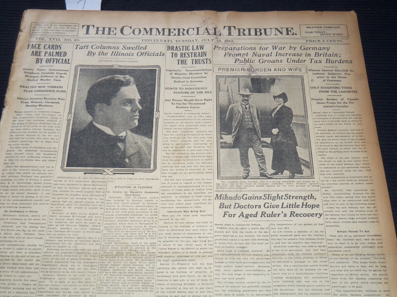 1912 JULY 23 COMMERCIAL TRIBUNE NEWSPAPER - BASEBALL AGREEMENT - NT 9420