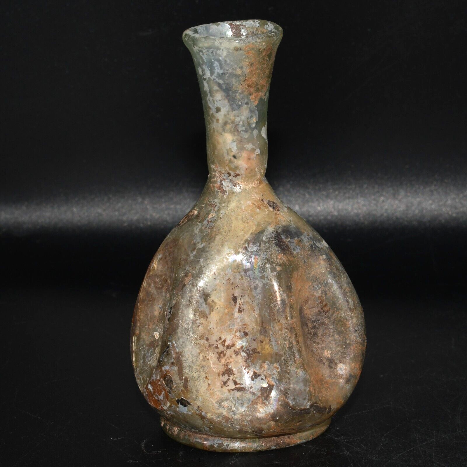 Authentic Ancient Roman Glass Bottle with Rare Design Circa 3rd - 4rd Century AD