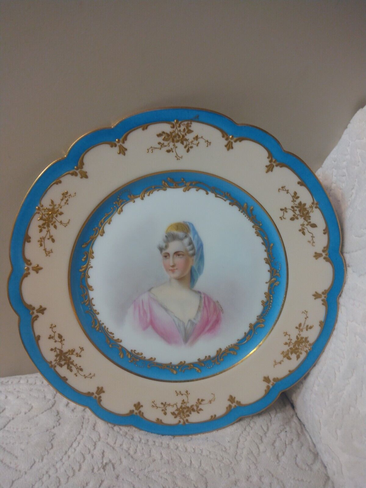 Antique Sevres Portrait Porcelain Plate Sgnd Mkd 19th C. GOLD GILT Fancy PERFECT