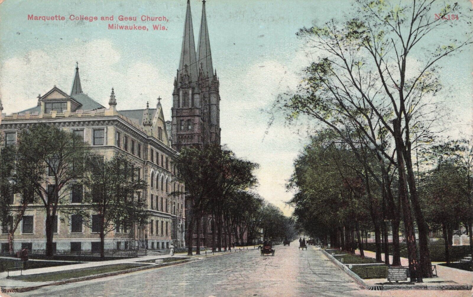 Vintage Postcard Milwaukee Wisconsin WI Marquette College & Gesu Church 1909